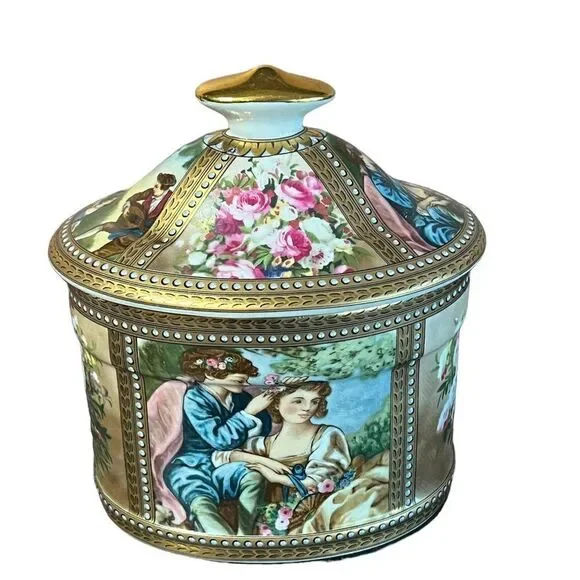 Limoges France vintage hand painted lidded jar - Picture 10 of 12